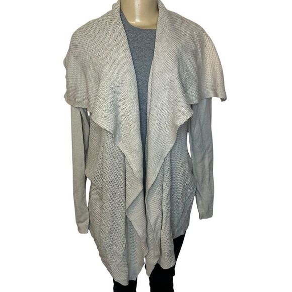 NWT waffle knit lightweight oatmeal long sleeve open cardigan sweater shawl lrg - Picture 1 of 3